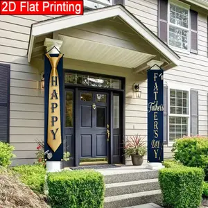 2D Flat 2Pcs Polyester Porch Couplets, Blue Gold Tie Shape, Smooth Draping & Fade Resistant, Gentleman Business Style, for Men's Themed Party, Family Gathering, Home Decor, Entryway Decoration, Photography Backdrop, Window Display, Indoor & Outdoor Use