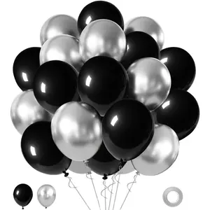 Black and  Balloons,65PCS 12 Inch Metallic Chrome  and Black Latex Balloons for Birthday Graduation Anniversary Party Decorations