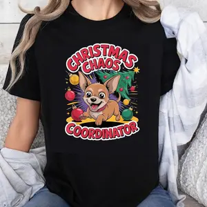 100% Cotton Christmas Chaos Coordinator Chihuahua Dog Holiday Funny Christmas Shirt For Women Men Unisex T-Shirt Gift Xmas Party Wear
