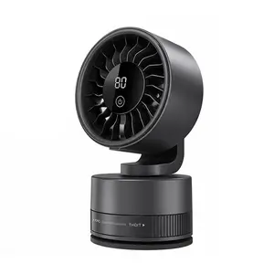 Desk & Wall Mount Fan, USB Rechargeable with Strong Suction Cup Base, Sticks Firmly on Smooth Surfaces, LED Digital Display, 6 Speeds, Quiet Operation, Adjustable Angle for Kitchen, Bathroom, Office & RV