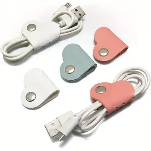 Heart-Shaped Faux Leather Cable Ties, Multi-Color Earphone & Headphone Cord Organizer, Battery-Free Cable Management Clips, Desk Cable Organizer, Unisex Set