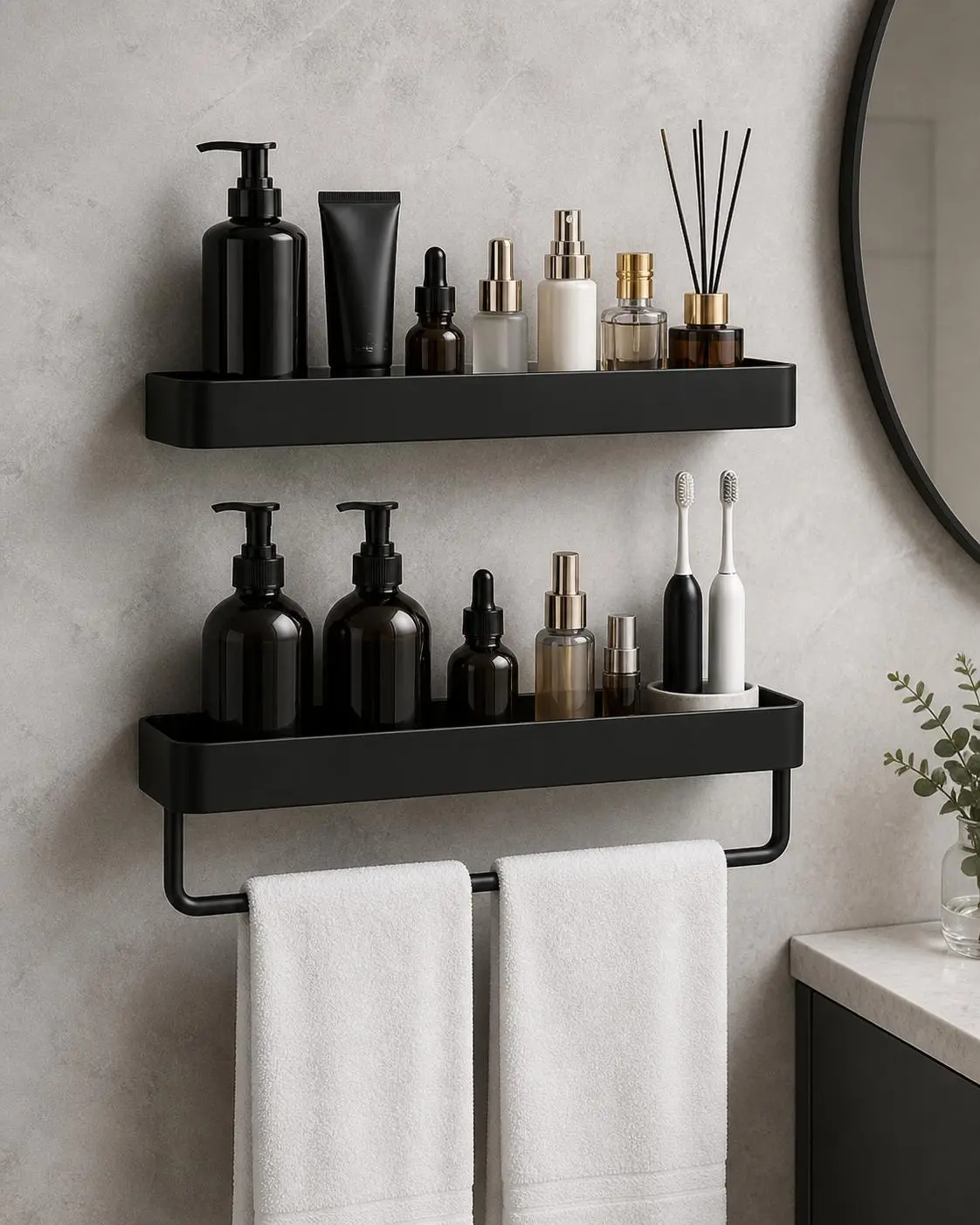 Adhesive Multi-Layer Wall-Mount Hanging Rack with Towel Bar - Waterproof Bathroom Organizer, No-Screws Easy Installation, Extra Storage for Bathroom, Kitchen, Laundry Room Fixtures, Hanging Racks, Simple Installation