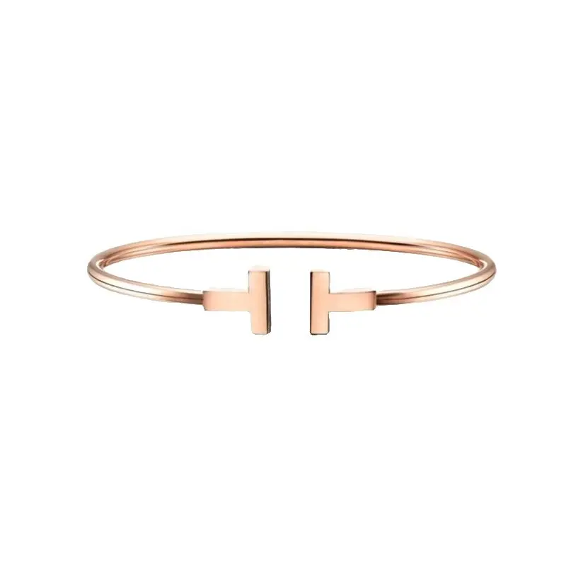 Pre-owned 99% New Tiffany & Co. Tiffany T Wire Open Cuff Bangle 18K Rose Gold Plain Double T Women Luxury Designer Jewelry
