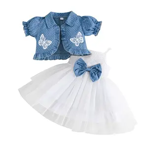 Toddler Baby Girls Dress and Cardigan Set Baby Girl Bow Sleeveless Dress and Coat 2Pcs Outfits Set