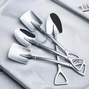 Aliotech Dessert Spoon Set 4 Pcs Shovel Shape Stainless Steel Spoons for Ice Cream Fruit Home Kitchen Restaurant Versatile Usage
