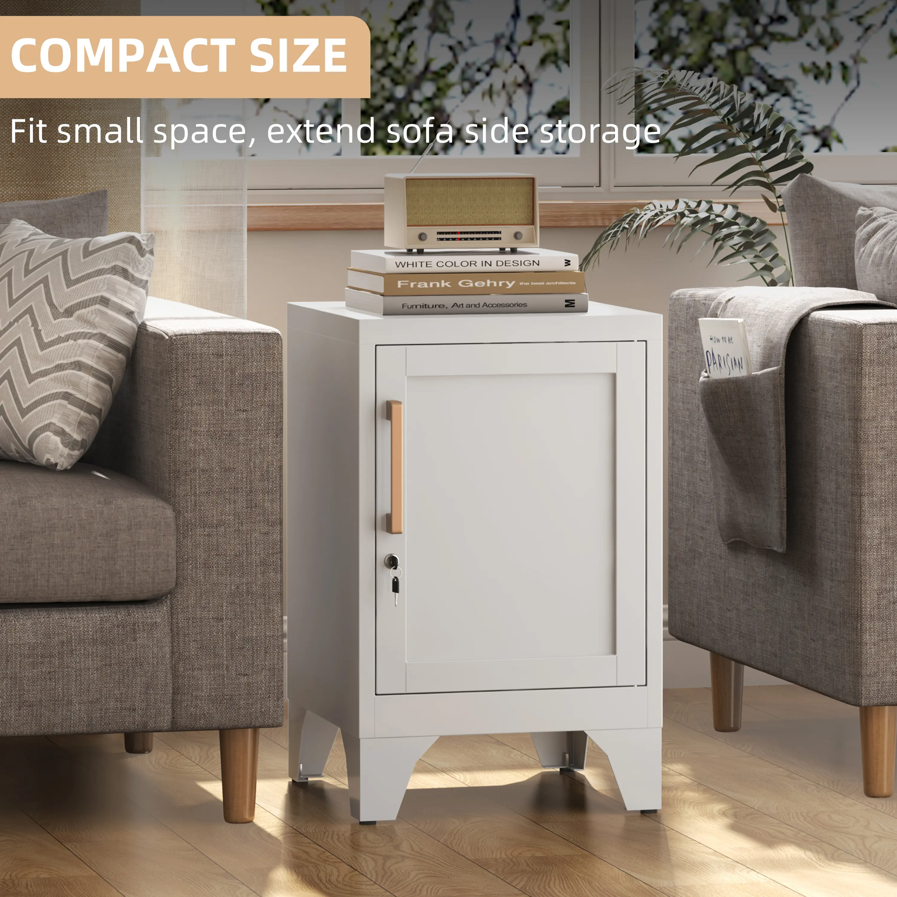 LONGLINK Durable All-Metal Storage Cabinet Nightstand - Narrow Cabinet Living Room Furniture, Compact Adjustable Height Side Table with Detachable Legs, Removable Shelves, Magnetic Door, Waterproof Fireproof Easy-Clean, Assembly Required (Bedroom), Sturdy