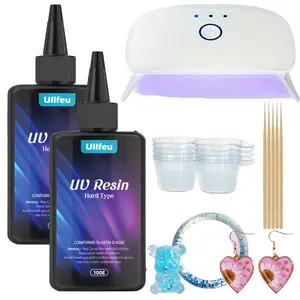 JANCHUN 200g Resin + UV Lamp Kit, Hard Resin Clear Fast Formula Upgrade Curing Resin, for Craft Jewelry Making, Casting And Coating Hard Transparent Adhesive Craft Decorating, Craft Making, Sunlight Curing Resin