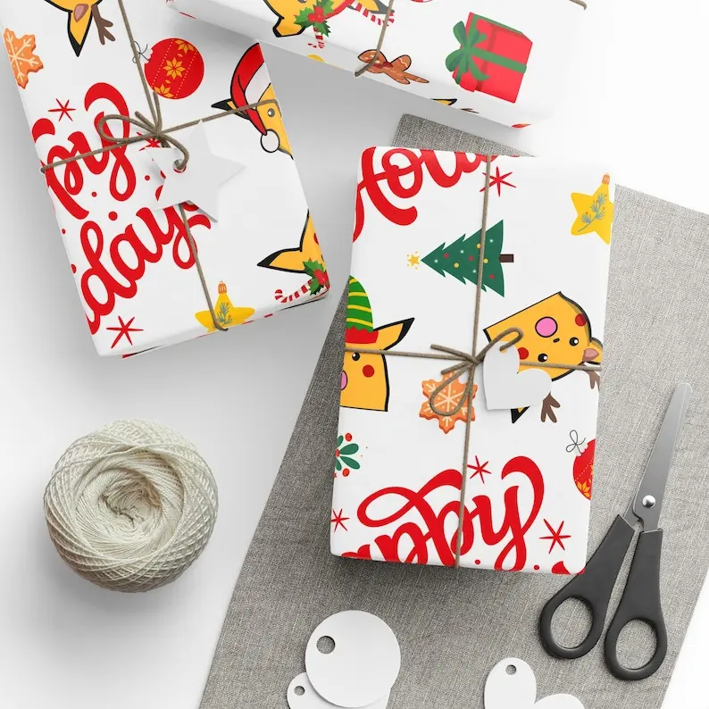 Surprised P1kachu Christmas Holiday Gift Wrap Paper, Kawaii Christmas Gift Wrap, funny anime meme gift christmas