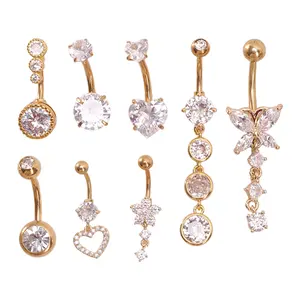Luxury Gold Navel Rings Collection – Butterfly Heart Flower Belly Piercing Set,   Belly Button Rings, Hypoallergenic Navel Jewelry for Women – Cute Dangle Belly Rings for Pierced Belly, Gift Set ﻿