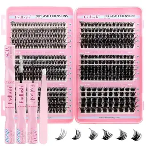 Eyelash Clusters DIY Lash Extension Kit DIY Natural and Fluffy Lash Clusters Kit D Curl Volume Individual Eyelashes with Lash Bond and Seal, and Lashes Tweezers for Beginners at Home by FADLASH