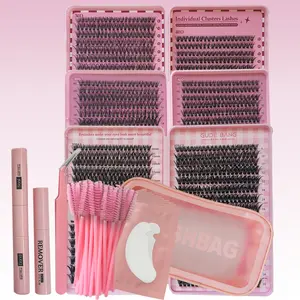 3 Box Set 1920 Cluster False Eyelashes Kit, 8-16mm Mixed Length D Curl Eyelashes, DIY Single Cluster Lashes, Includes Makeup Bag & Tools, Lash-Glue Bond And Seal, Remover, Eye Pads ,Perfect Gift, Party and Travel, Christmas