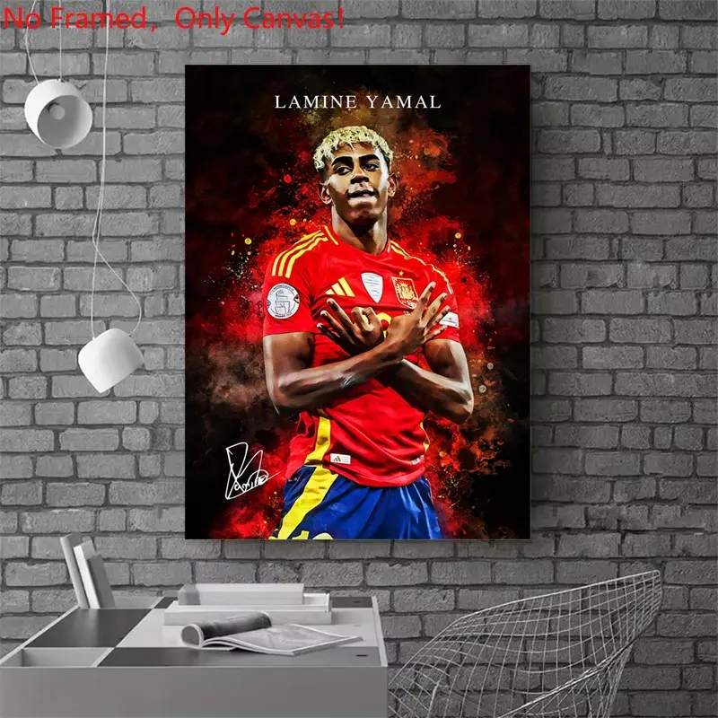 1 piece/set frameless canvas painting print poster, Classic Football player art, Lamine Yamal Portrait, a gift for football loves, gift for bedroom, living room, Above Bed Wall Decor, mural, wall decoration, room decor, Living room decorations