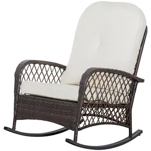 Rattan Porch Rocker w/ Plush Cushion, Dark Blue