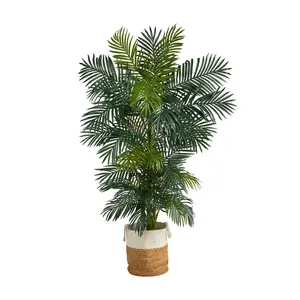 Nearly Natural 6.5' Golden Cane Artificial PalmTree/Planter