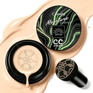 Cushion CC Cream Foundation Makeup with SPF 50+, Full Coverage Matte Face Sunscreen Foundation, Color Corrector & Anti-Aging Serum, Tattoo Cover Up, Lightweight Up To 24H Wear