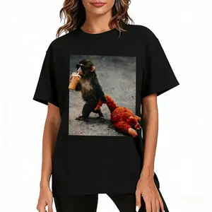 Punch Baby Monkey Shirt, Team Monkey, Monkey Punch Meme Graphic Tee, Cute Baby Macaque Hugging Punch Plush Hugging T-Shirt Sweatshirt