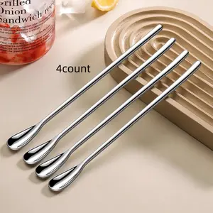 4count Stainless Steel 304 Long Handle Stirring Spoon, Creative Small Bar Spoon, Japanese Style Seasoning Spoon, High Aesthetic Honey Coffee Mixer, Kitchenware Utensils, Home Bar Accessories