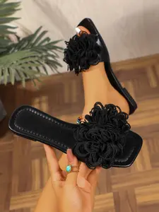 Women's Floral Casual Slide Sandals Summer, Comfortable Soft Sole Design, Stylish Square Toe Slip-On Shoes, Fashionable Outdoor Wear