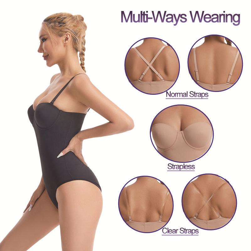 Plus Size Shapewear Bodysuit Strapless Dress Special Corset with Underwire Bra Seamless Tummy Control Waist Cincher Womenswear Compression Basic Minimalist s seamless invisible support Black