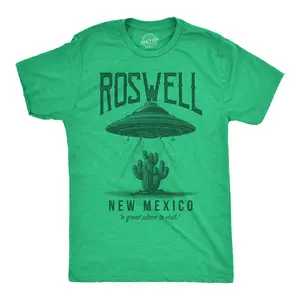 Mens Funny T Shirts Roswell New Mexico Sarcastic UFO Graphic Novelty Tee for Men Mens Funny T Shirts Cool Vintage Fashion T-Shirt Gift Classic Menswear Funny Sarcastic Short Sleeve Novelty Tees for Guys Green -