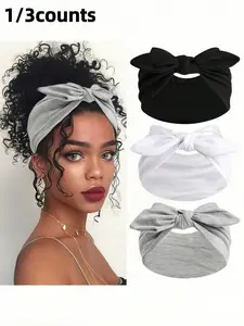 1/3pcs Women's Bow Bunny Ear Headbands, Boho Style Wide Headwraps, Super Wide Cute Rabbit Ear Knotted Headbands, Mother's Day Ladies Headpieces, Easter Bunny Ear Hair Accessories, Spring/Summer Hair Accessories, Summer Sweatband For Women, African Wid
