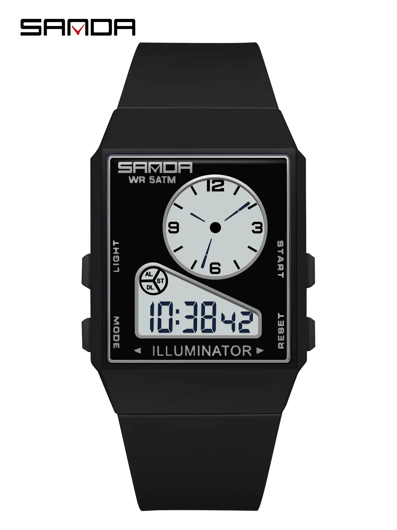 Sanda Casual Sports Electronic Watch, Unisex Student Alarm Clock, Stopwatch, Large Screen, Waterproof, Running Timer, Wristwatch, Digital Wristwatch