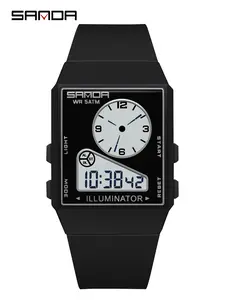 Sanda Casual Sports Electronic Watch, Unisex Student Alarm Clock, Stopwatch, Large Screen, Waterproof, Running Timer, Wristwatch, Digital Wristwatch