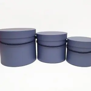 W9394 Slate Blue Round Flower Paper Box with Lid Set of 3 (S/M/L)
