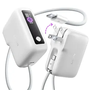 LISEN 3 in 1 Fast Travel Charger, Smart Display Charger, 35W Power Bank with Wall Plug & Built in Cable, Portable Charger Fast Charging, 7000mAh Traveling Essentials for iPhone 17 16 Pro Max iPad Pro