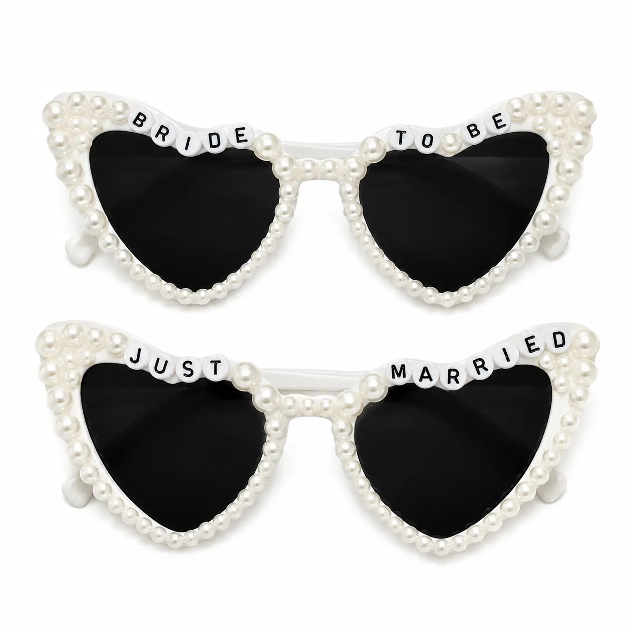 Women’s Pearl Heart Sunglasses, Bridal Party Wedding Shades, Single Pair – Choose “Bride to Be” or “Just Married” Design