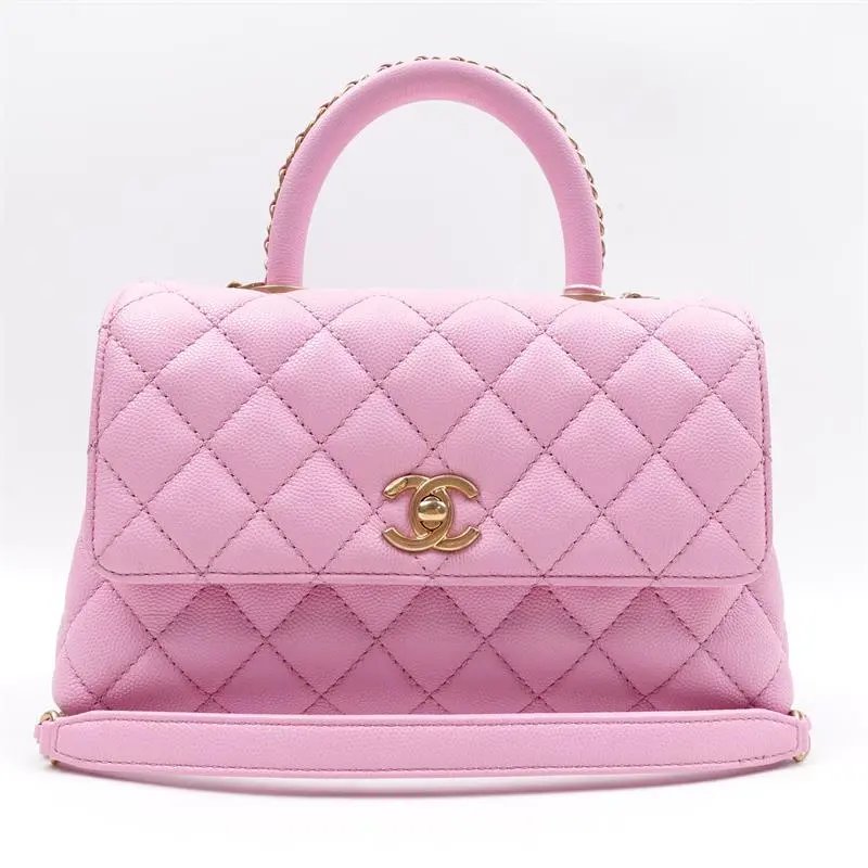 Pre-owned CHANEL Calfskin Shoulder Bags COCO Handle Small Mint Pink Caviar Shoulder Bag T ZY0000269664