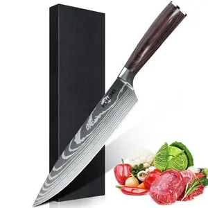 Japanese Chef Knife, Damascus Style Stainless Steel Cleaver, Professional Sharp Blade for Slicing, Boning, Chopping, Meat Cutting, Gift Box