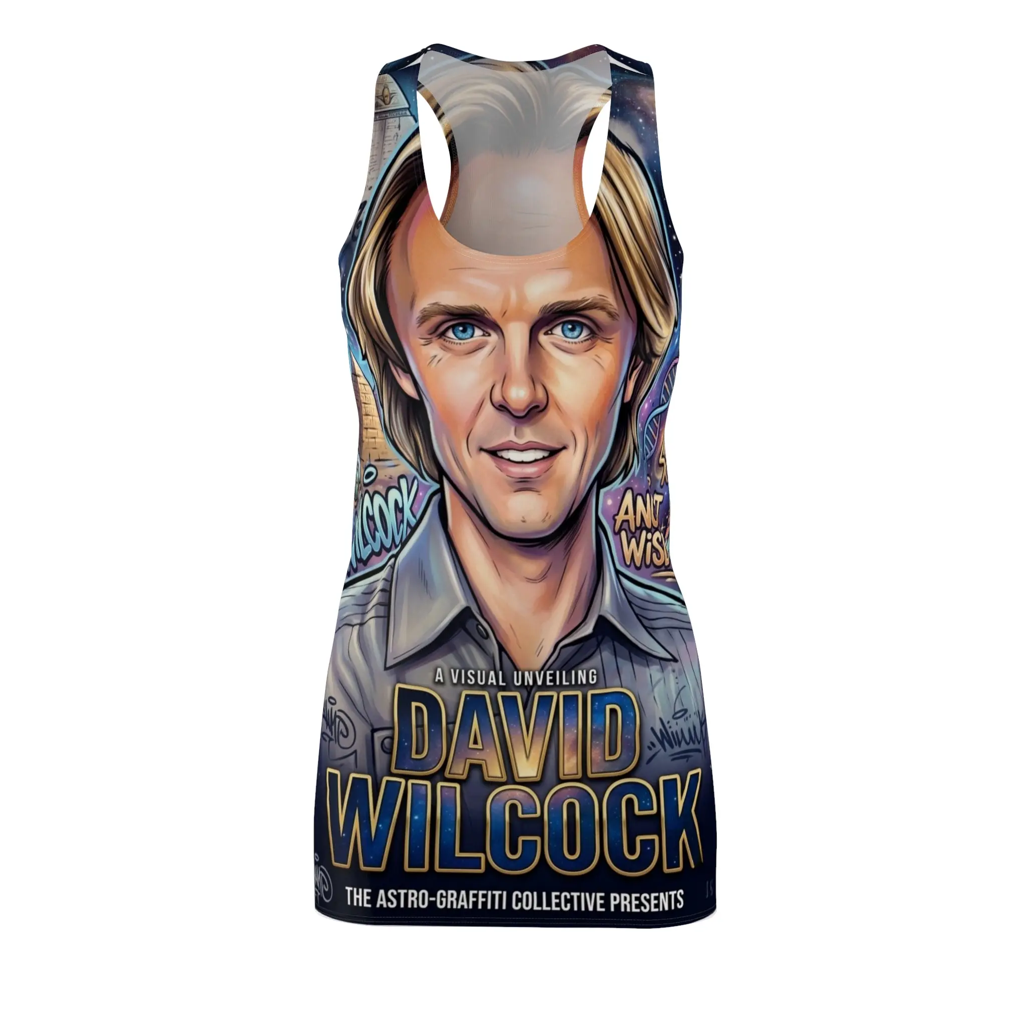 David Wilcock Portrait Caricature Dress | All-Over-Print Racerback Dress by GT Artland