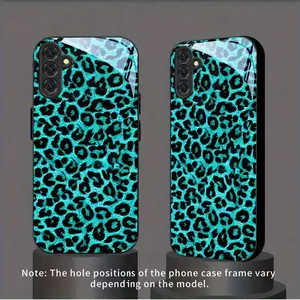 Phone Case: New Blue-Green Leopard Print Black Tempered Glass Phone Case for Samsung Galaxy S26 S25 S24 S23 S22Pro S21 S20 Fe Plus Ultra Pro A56 A55 A54 A53 A52 A51 A36 A35 A34 A32 A26 A25 A24 A23 A16 A15 A14 A06 A05 A03s