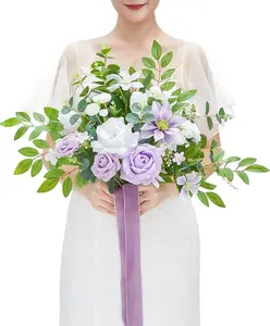 TINGE TIME 11 Inch Artificial Bridal Bouquet, Wedding Bride Bridesmaid Tossing Bouquets Flower for Wedding Anniversary Bridal Shower and Home Party Decoration (Noble Purple) Decorative Fruit
