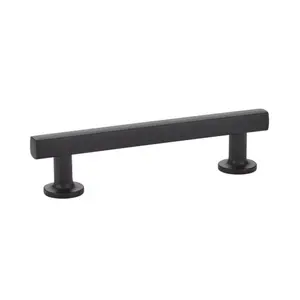 212 MAIN Forged Solid Brass Urban Modern 4 in. Freestone D-Handle Door Pull with Door Plates, Flat Black, D-Handle Door Plates