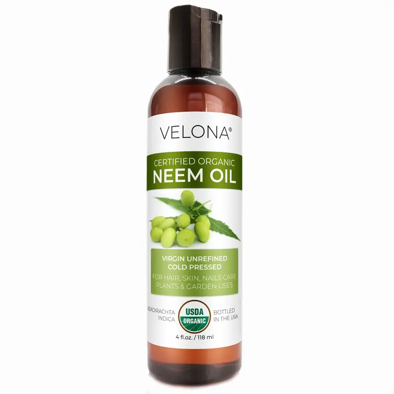 Velona USDA Certified Organic Neem Oil - 4 fl oz Cold-Pressed Virgin Unrefined Cosmetic Multi Purpose Healthcare Body Oil for Adults, Hydrating, Moisturizing, Chemical-Free Beauty & Personal Care