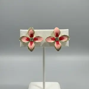 Beautiful Floral Earrings with Pink Petals and Gold Accents for Women's Fashion