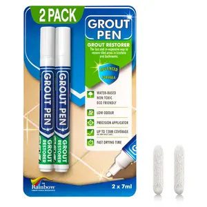 White Tile Grout Paint Marker: Waterproof Tile Grout Colorant and Sealer Pens for Cleaner Looking Floors & Whitener Without Bleach - Narrow 5mm, 2 Pack with Extra Tips (7mL) - White