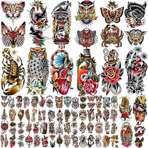 77sheets Waterproof Fake Tattoo for Men or Women 17sheets Larger Half Arm Owl Peony Butterfly Snake Temporary Tattoos for Boy or Girl And 60 sheets Tiny Flower Tattoo Sticker for Kids