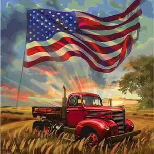 New DIY Craft 5D Diamond Painting Kit, Sunset Tractor Theme, Full Drill Mosaic Art, Home Wall Decor Gift, Small Size, Model Xinghao Z329a, Diamond Art Tools