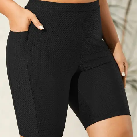 BloomChic Textured Side Pockets Sculpting Swim Shorts 【M-6XL】