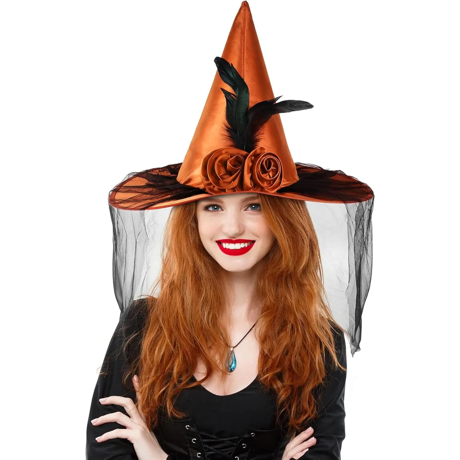 Halloween Women Witch Hat witches hats for women Adult Wicked One Side Veils (Half Veil) Costume Cosplay Party Girl