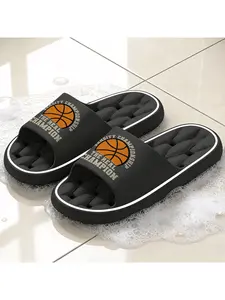 Varsity Championship Basketball Print Hollow Out Slippers for Men Women, Breathable Non Slip Indoor Outdoor Slides, Lightweight Soft Sole Open Toe House Shoes with The Real Champion Graphic, Perfect