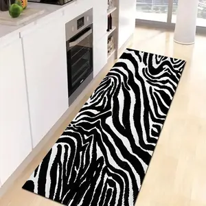 1 kitchen mat in black and white with stripes, Animal Print Rug, made of diatomite, non-slip doormat, soft kitchen mat, office mat, living room mat - suitable for living room, kitchen, entrances