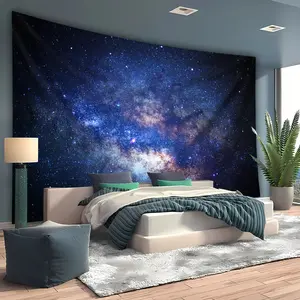 [1pc Ultra Large Tapestry] 1pc Ultra Large Polyester Stellar Scintillation Landscape Photo Background Tapestry |       Wall Hanging for Living Room Bedroom Office Home Room Party Decoration |       Live Streaming Background with Free Hanging Clips
