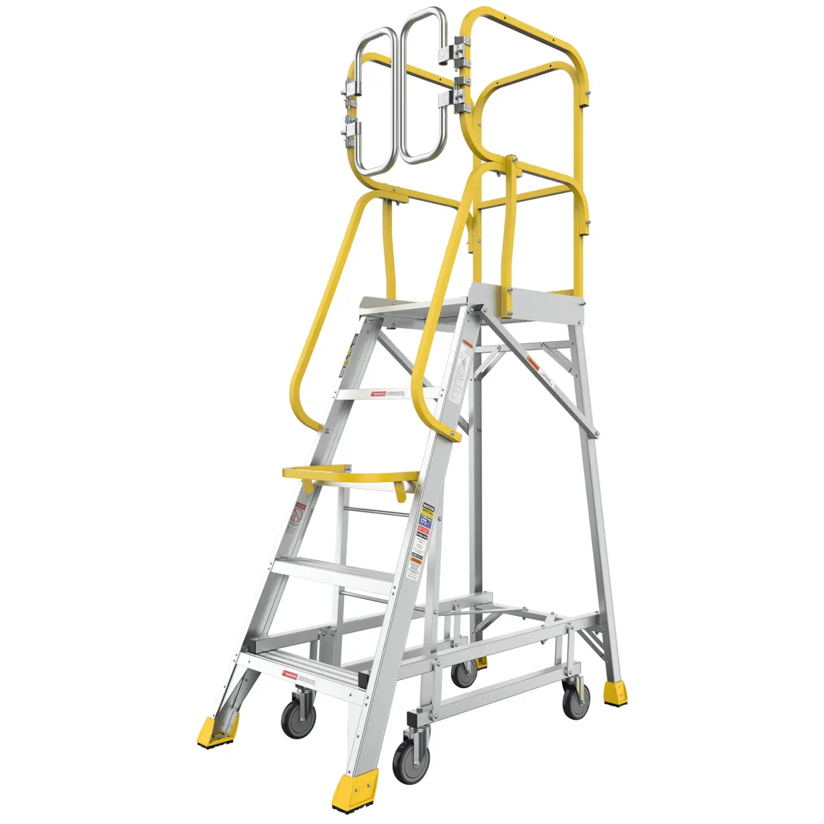 5-Step Aluminum Rolling Platform Ladder with Folding Steps, 375lb Capacity, Anti-Slip Platform - Heavy Duty Industrial Grade Home Improvement Building Supply, Step Folding Steps