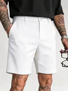 Summer Men's Straight Leg Suit Shorts, Business Casual Wrinkle-Resistant, Multiple Colors, Plain Design, Comfortable Knee-Length Shorts