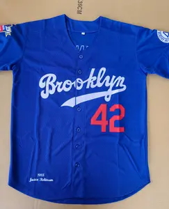 Brooklyn Baseball Jersey #42 Vintage Embroidered Retro Hip Hop Black Boyfriend Style Mesh Polyester