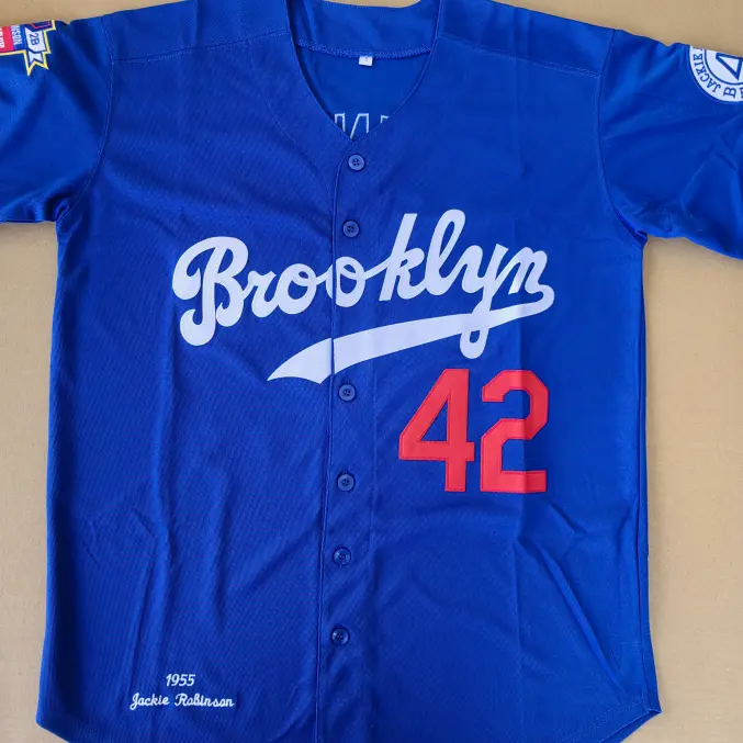 Brooklyn Baseball Jersey #42 Vintage Embroidered Retro Hip Hop Black Boyfriend Style Mesh Polyester